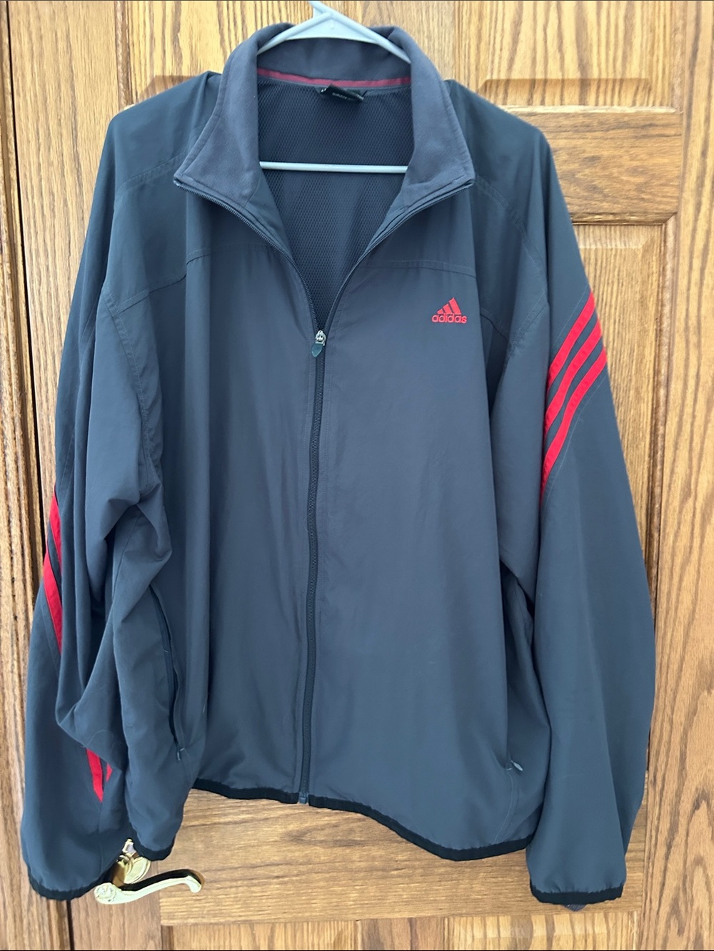 adidas Men's Navy Jacket with Red Stripes - Full Zip Performance